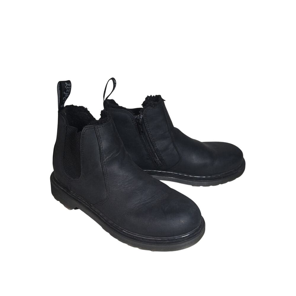 Dr. Martens Junior 2976 Leonore Mono Chelsea Boots Black Faux Fur Lined